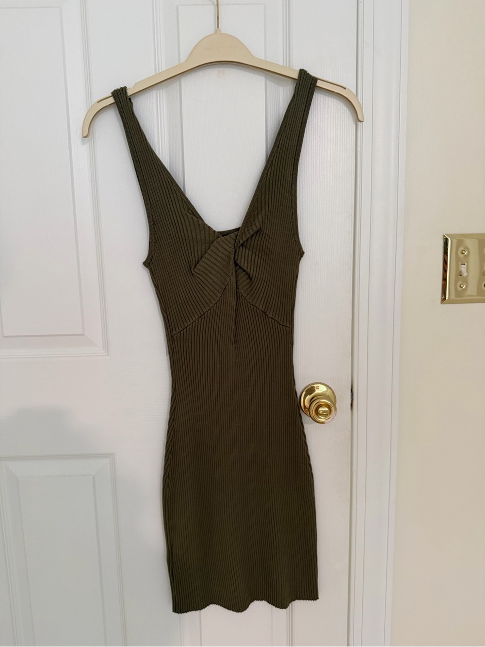 Abercrombie & Fitch Olive Ribbed Twist-Front Mini Dress